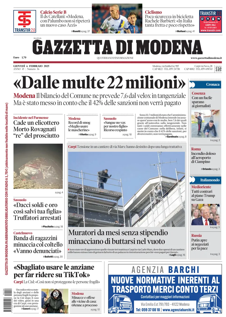 Prima-pagina-gazzetta di modena-oggi-edizione-del-2025-02-06